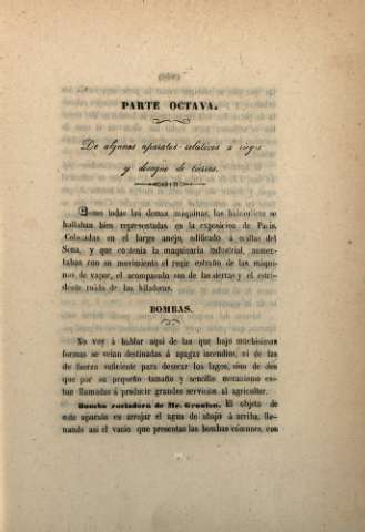 Parte Octava. De algunos aparatos relativos à riegos y desague de tierras