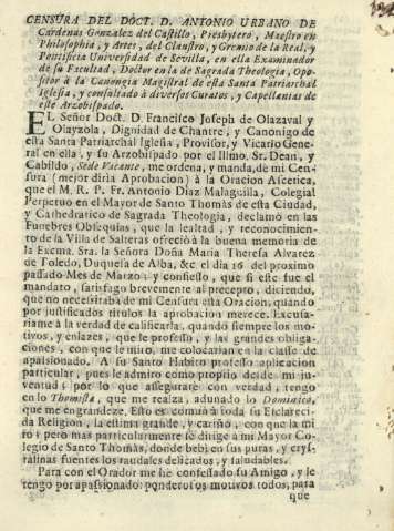 Censura del Doct. D. Antonio Urbano de Cardenas Gonzalez del Castillo, Presbytero, Maestro en Philosophia ...