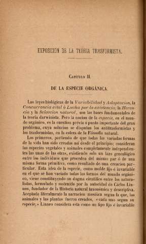 Exposición de la teoría trasformista - Capítulo II. De la Especie orgánica