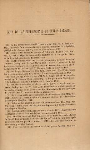 Nota de las publicaciones de Carlos Darwin