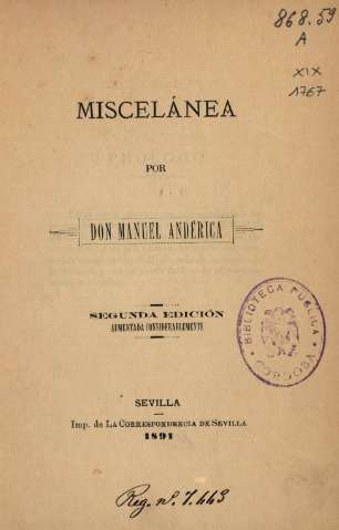 Miscelánea por Don Manuel Andérica
