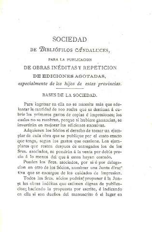 Sociedad de bibliófilos andaluces, para la publicación de obras inéditas y repetición...