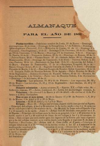 Almanaque para el año de 1891