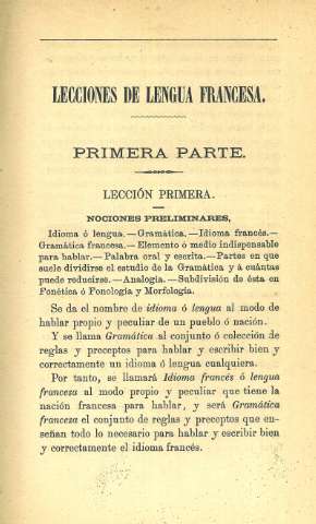 Lecciones de lengua francesa. Primera Parte