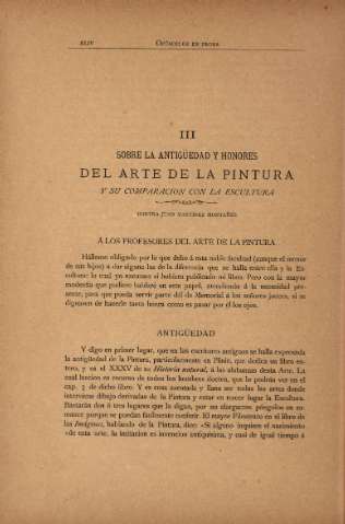 III. Sobre la antigüedad y honores del arte de la pintura