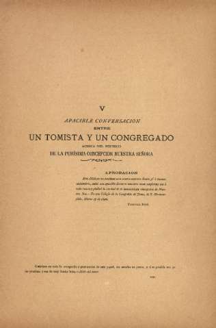 V. Apacible conversacion entre un Tomista...