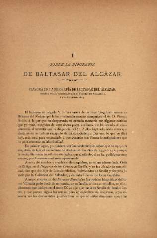 I. Sobre la biografía de Baltasar del Alcázar