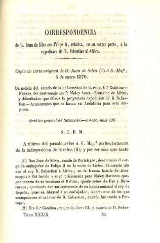 Correspondencia. de D. Juan de Silva con Felipe II...