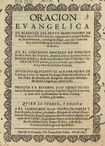 Oracion evangelica en alabanza del frvto benditissimo de la Virgen Maria Nuestra Señora ...
