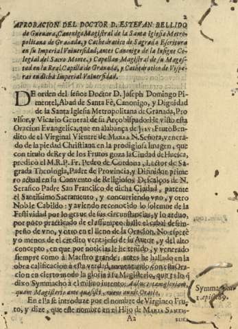 Aprobacion del doctor D. Estevan Bellido de Gueuara,Canonigo Magistral ...