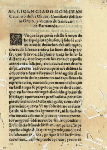 Al Licenciado Don Ivan Cauallero de los Oliuos, Comisario del Santo Oficio, y Vicario de Sanlucar de Barrameda