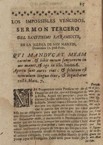 Los impossibles vencidos. Sermon tercero del santissimo sacramento, en la Iglesia de San Martin ...
