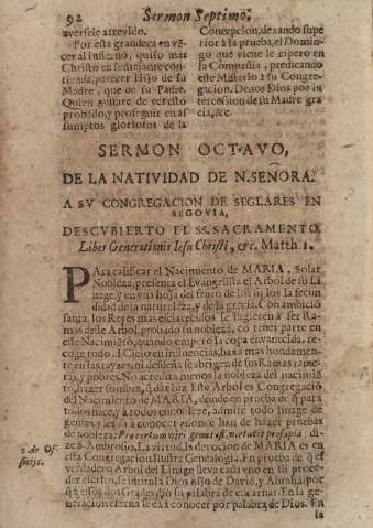 Sermon octavo, de la natividad de N.Señora. A sv congregacion de seglares en Segovia ...