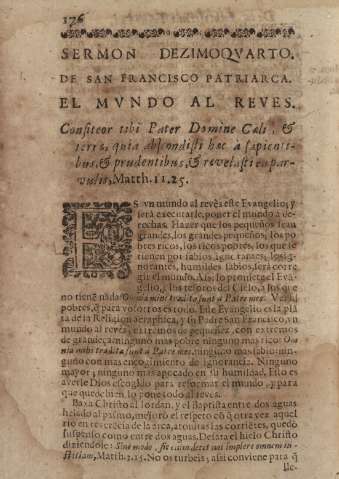Sermon dezimoqvarto. De San Francisco Patriarca. El mvndo al reves