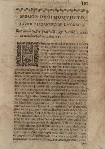 Sermo decimoqvinto. Xavier Alexandro de la Gracia