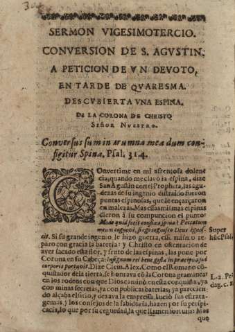 Sermon vigesimotercio. Conversion de S. Agustin. A peticion de vn devoto en tarde de qvaresma ...