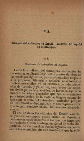 VII. Condicion del extranjero en España