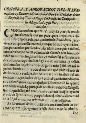 Censvra, y Aprovacion del Illvstrissimo, y Reuerendissimo Señor Don Fr. Baltasar de los Reyes ...