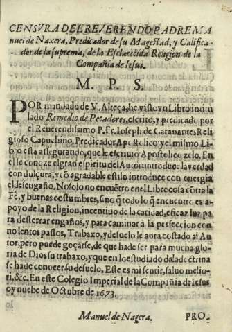 Censvra del reverendo Padre Manuel de Naxera, Predicador de su Magestad, y Calificador de la Suprema ...