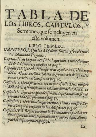 Tabla de los libros, capitvlos, y Sermones, que se incluyen en este volumen. Libro primero
