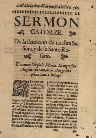 Sermon catorze. De la deuocion de nuestra Señora, y de su Santo Rosario