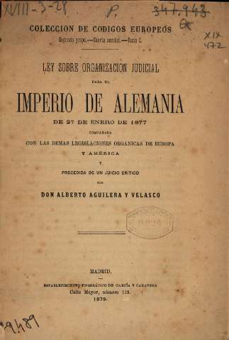 Ley sobre organizacion judicial para el Imperio de Alemania de 27 de enero de 1877