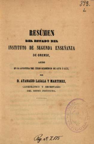 Resúmen del estado del Instituto de Segunda Enseñanza de Orense...