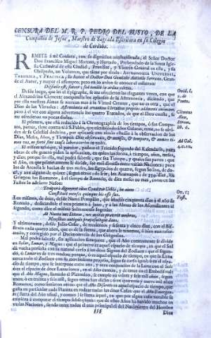 Censura del M. R. P. Pedro del Busto, de la Compañia de Jesus...