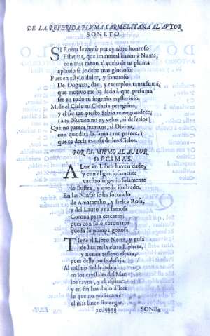 De la referida plvma Carmelitana al avtor. Soneto