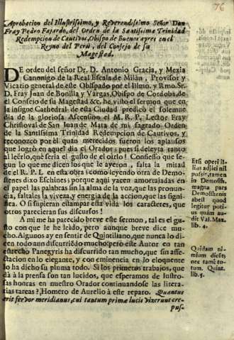 Aprobacion del Illustrissimo, y Reverendissimo Señor Don Fray Pedro Fajardo...