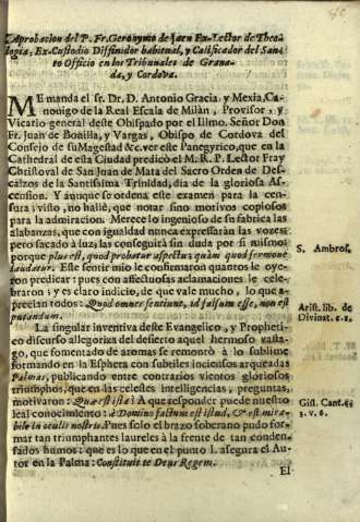Aprobacion del P. Fr. Geronymo de Jaen...