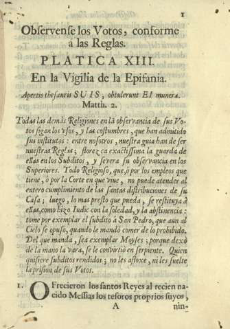Observense los Votos, conforme á la Reglas. Platica XIII. En la Vigilia de la Epifania