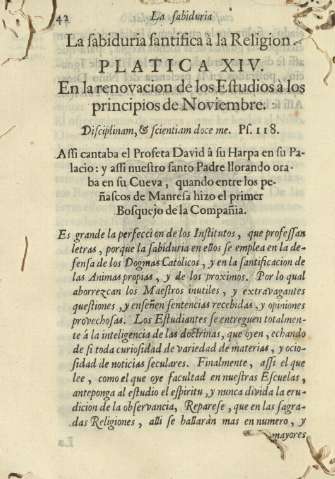 La sabiduria santifica à la Religion. Platica XIV. En la renovacion de los Estudios à los principios de Noviembre