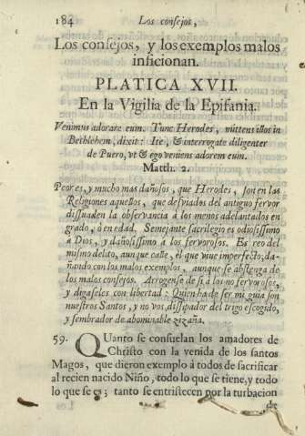 Los consejos, y los exemplos malos inficionan. Platica XVII. En la Vigilia de la Epifania