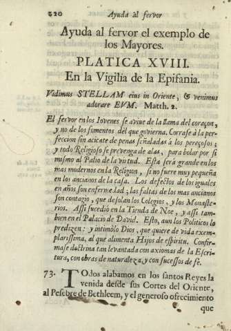 Ayuda al fervor el exemplo de los Mayores. Platica XVIII. En la Vigilia de la Epifania