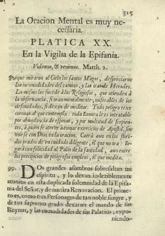 La Oracion Mental es muy necessaria. Platica XX. En la Vigilia de la Epifania