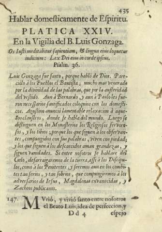Platica XXIV. En la Vigilia del B. Luis Gonzaga