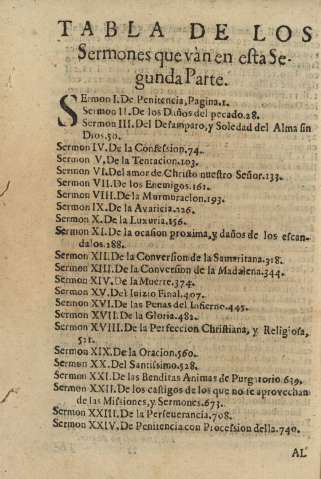 Tabla de los sermones que vàn en esta Segunda Parte