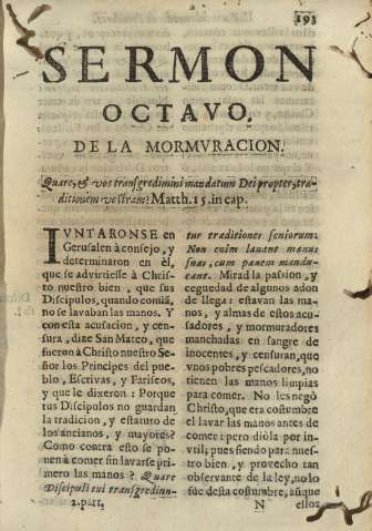 Sermon octavo. De la mormvracion