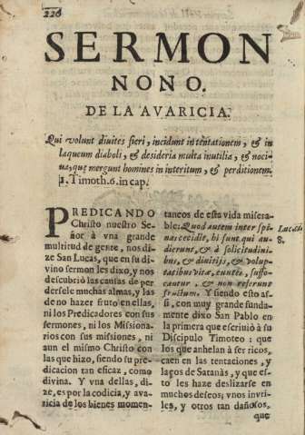 Sermon nono. De la avaricia