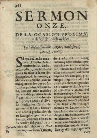 Sermon onze. De la ocasion proxima, y daños de los escandalos