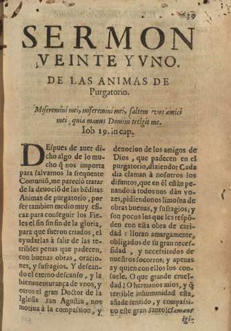 Sermon veinte y vno de las animas de Purgatorio