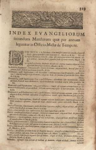 Index evangeliorum secundum Matthaeum quae per annum leguntur in Officio Missae de Tempore