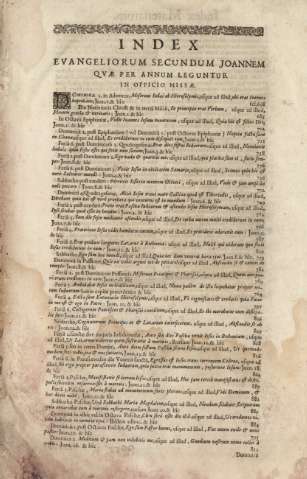 Index evangeliorum secundum Joannem qvae per annum leguntur in officio missae