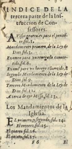 Indice de la tercera parte de la Instruccion de Confessores