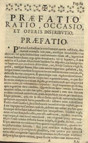 Praefatio ratio, occasio, et operis distribvtio. Praefatio