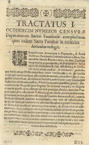 Tractatus I. Octodocim nvmaeros censvarae Deputatorum Sacrae Facultas in tredecim Articulos redegit