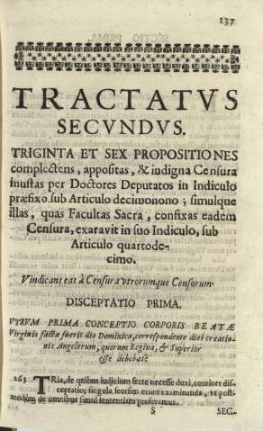 Tractatvs secvndvs. Triginta et sex propositiones ... Disceptatio prima