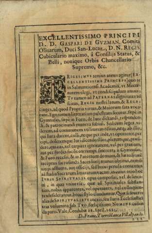 Excellentissimo Principi D. D. Gaspari de Gvzman...