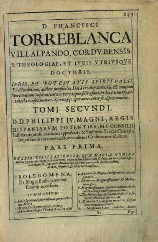 D. Francisci Torreblanca Villalpando... Tomi Secvndi... Pars Prima